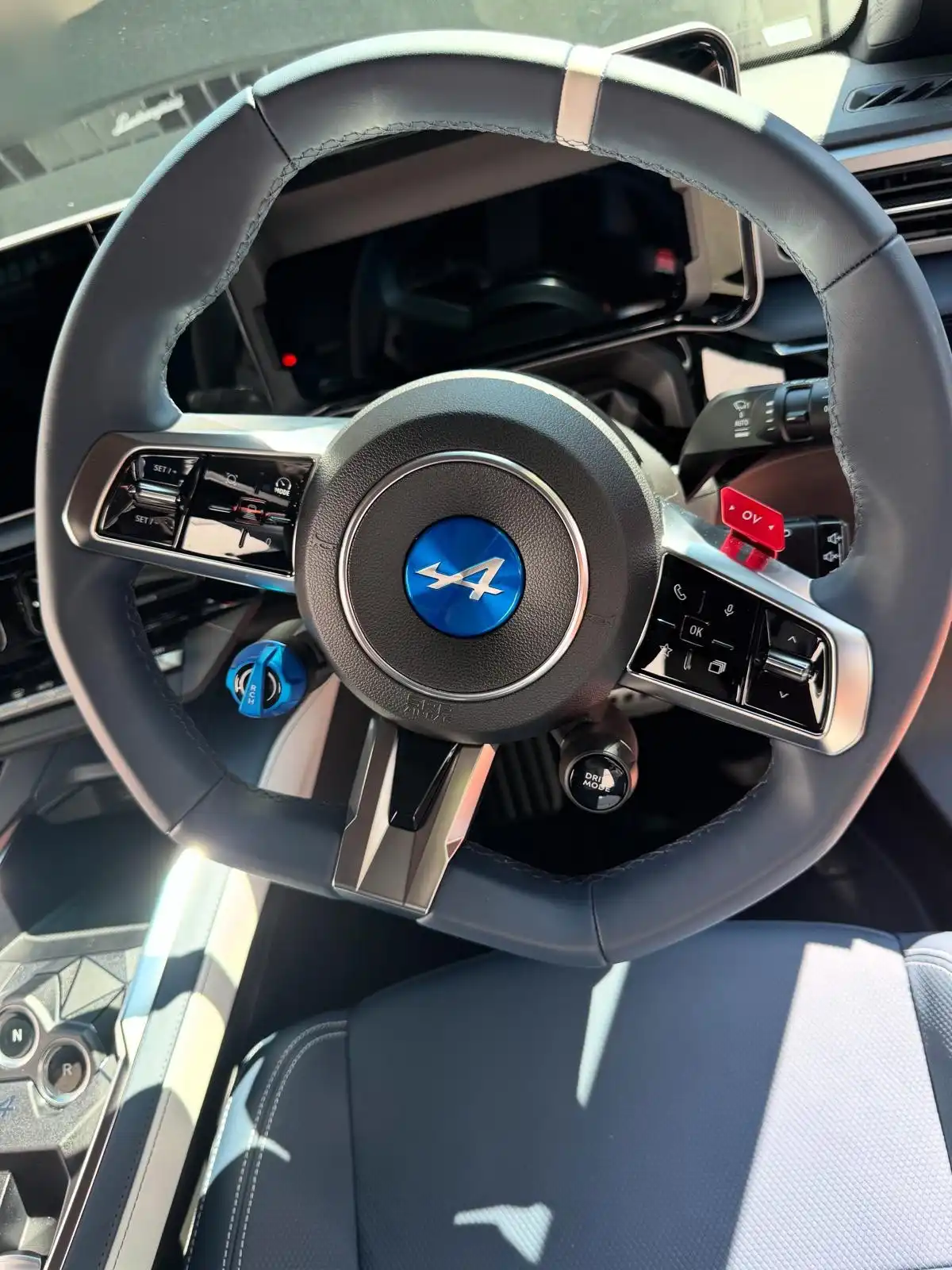 Alpine A290 steering wheel and instruments, seen from the driver seat